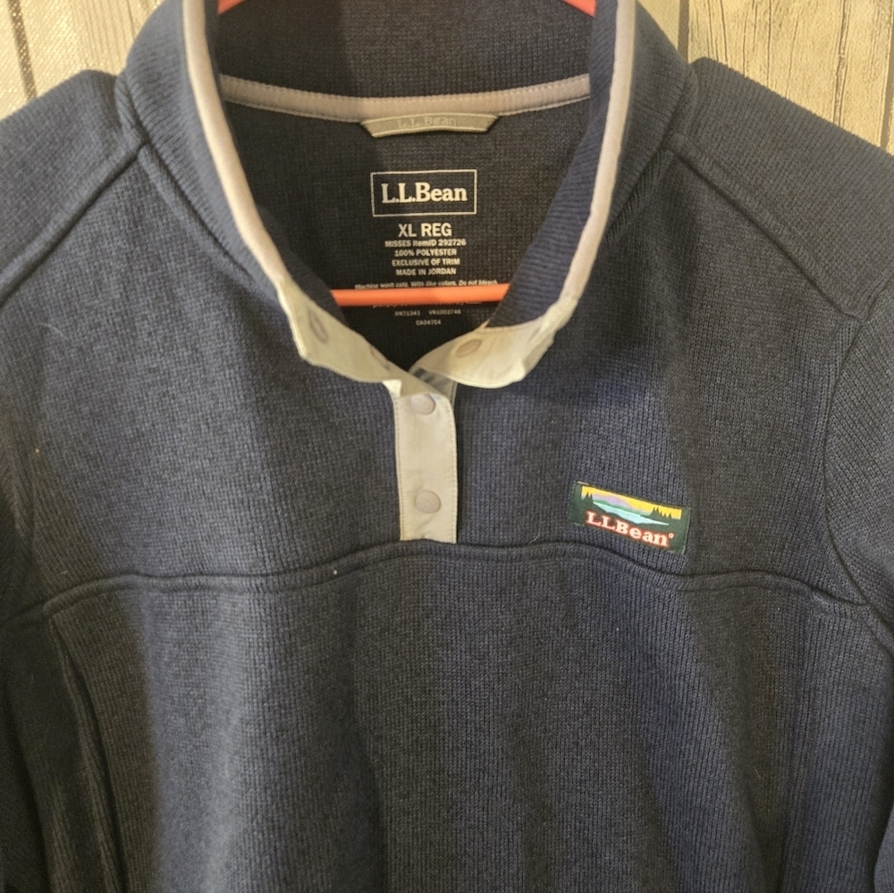 L.L. Bean Sweater Fleece Pullover Men's Size Large Navy Blue Quarter Button Up - Picture 6 of 8